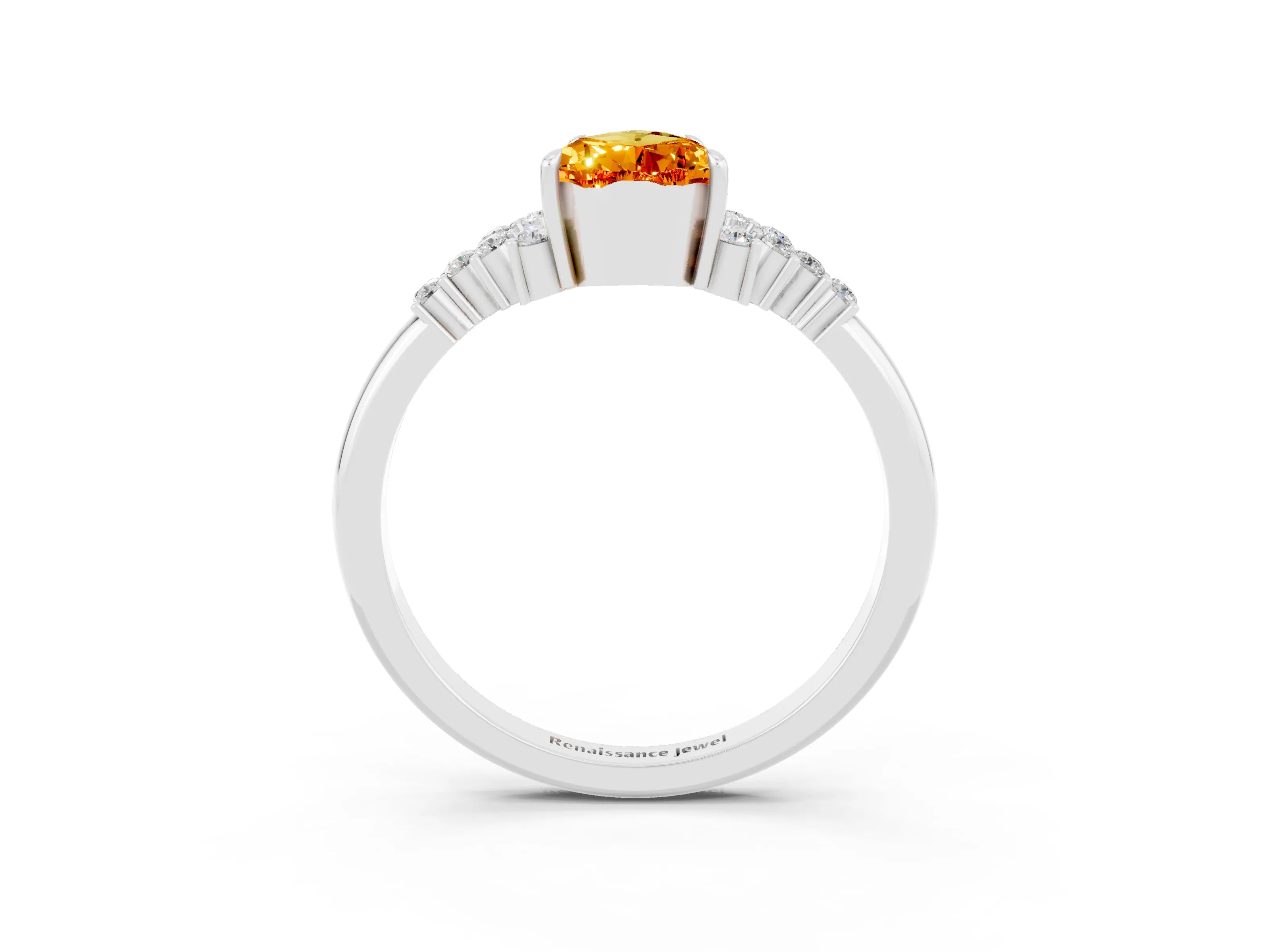 White gold Pear Cut Citrine Ring with Side Stones and Four-Prong Setting_39
