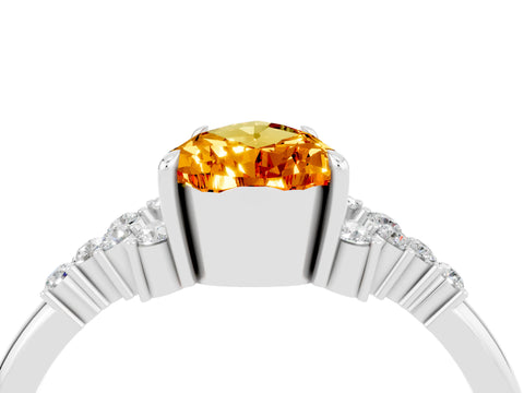 White gold Pear Cut Citrine Ring with Side Stones and Four-Prong Setting_40