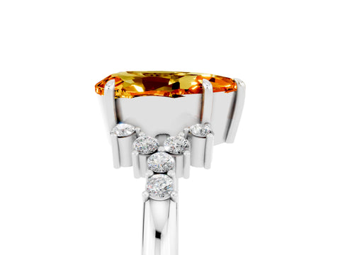 White gold Pear Cut Citrine Ring with Side Stones and Four-Prong Setting_41