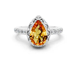 White gold Pear Cut Citrine Scalloped Halo Engagement Ring with Round Shared Prong Band_24