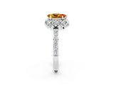 White gold Pear Cut Citrine Scalloped Halo Engagement Ring with Round Shared Prong Band_26