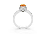 White gold Pear Cut Citrine Scalloped Halo Engagement Ring with Round Shared Prong Band_27