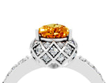 White gold Pear Cut Citrine Scalloped Halo Engagement Ring with Round Shared Prong Band_28