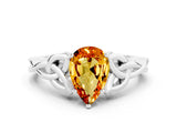 White gold Pear Cut Citrine Solitaire Celtic Knot Ring with Four-Prong Setting_12