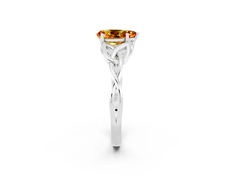 White gold Pear Cut Citrine Solitaire Celtic Knot Ring with Four-Prong Setting_14
