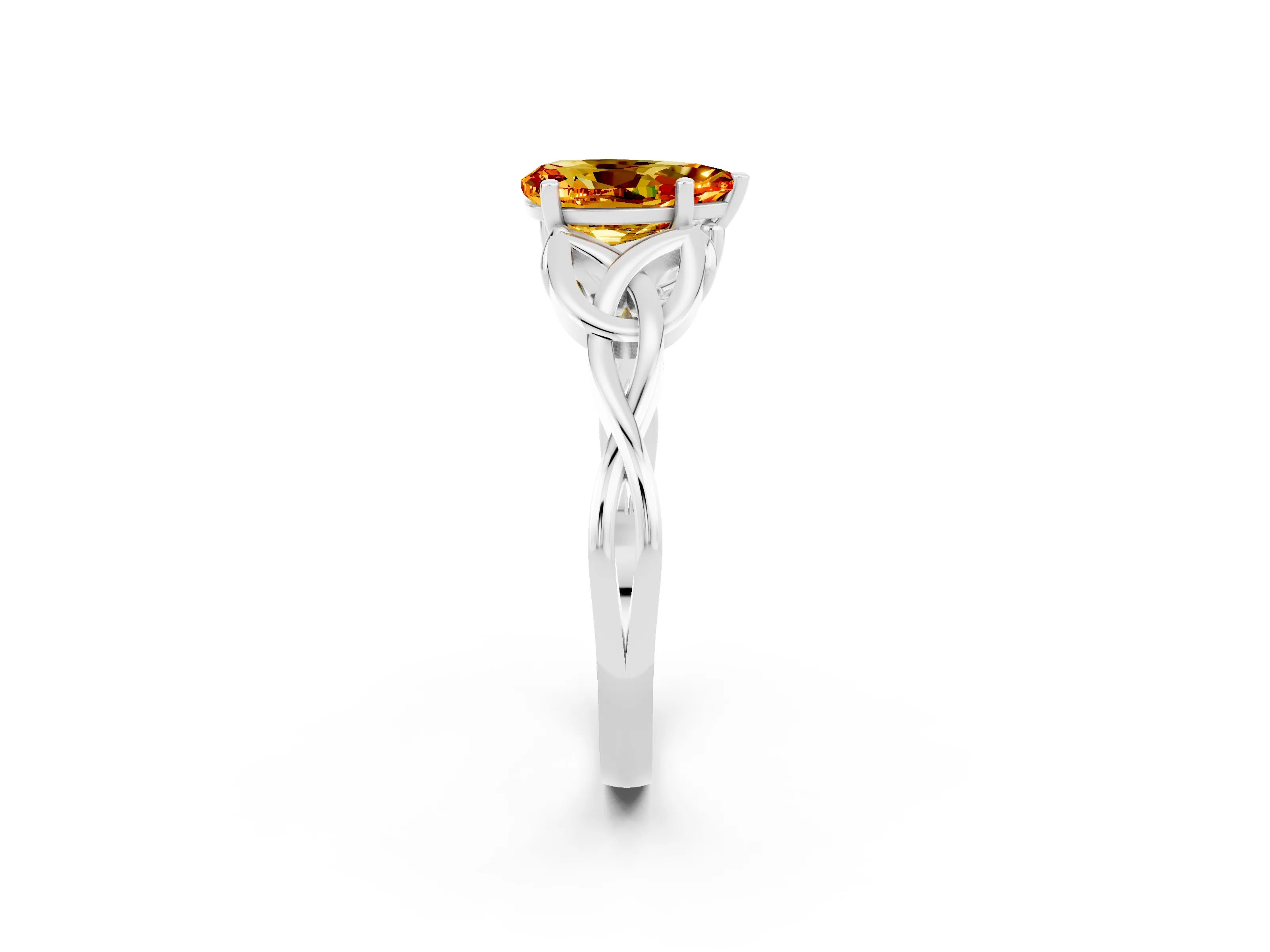 White gold Pear Cut Citrine Solitaire Celtic Knot Ring with Four-Prong Setting_14
