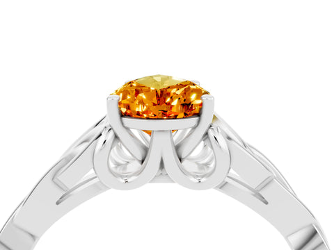 White gold Pear Cut Citrine Solitaire Celtic Knot Ring with Four-Prong Setting_16