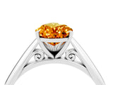 White gold Pear Cut Citrine Solitaire Engagement Ring with Cathedral Setting and Four-Prong Mount_100