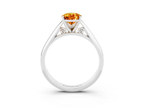 White gold Pear Cut Citrine Solitaire Engagement Ring with Cathedral Setting and Four-Prong Mount_15