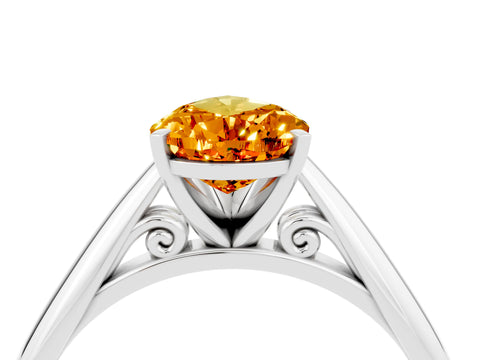 White gold Pear Cut Citrine Solitaire Engagement Ring with Cathedral Setting and Four-Prong Mount_16