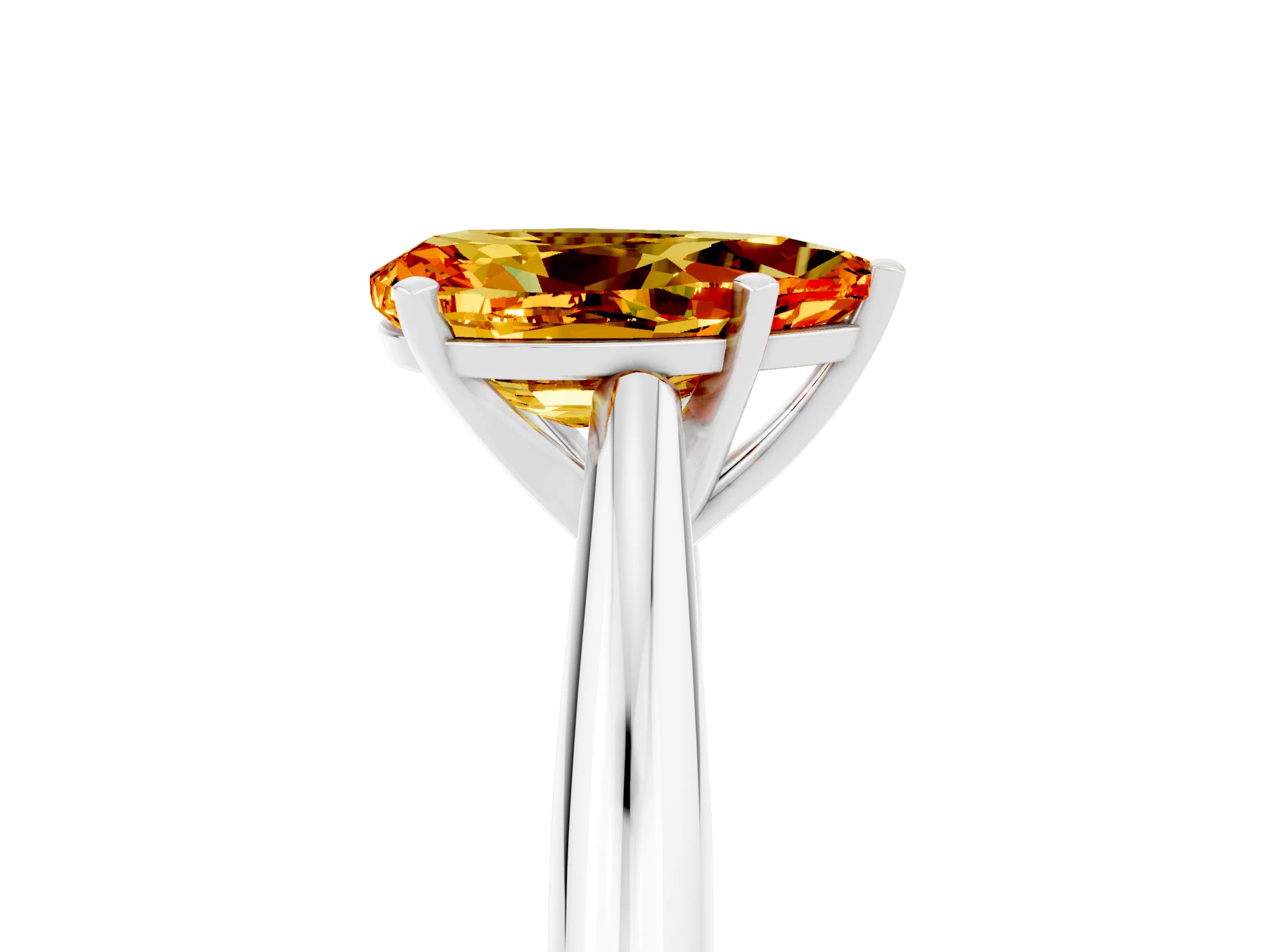White gold Pear Cut Citrine Solitaire Engagement Ring with Cathedral Setting and Four-Prong Mount_17