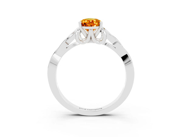 White gold Pear Cut Citrine Solitaire Engagement Ring with Celtic Knot Band and Four-Prong Setting