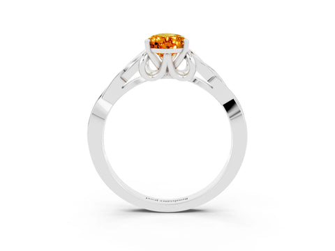 White gold Pear Cut Citrine Solitaire Engagement Ring with Celtic Knot Band and Four-Prong Setting_3