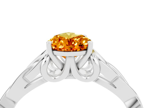 White gold Pear Cut Citrine Solitaire Engagement Ring with Celtic Knot Band and Four-Prong Setting_4