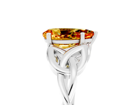 White gold Pear Cut Citrine Solitaire Engagement Ring with Celtic Knot Band and Four-Prong Setting_5