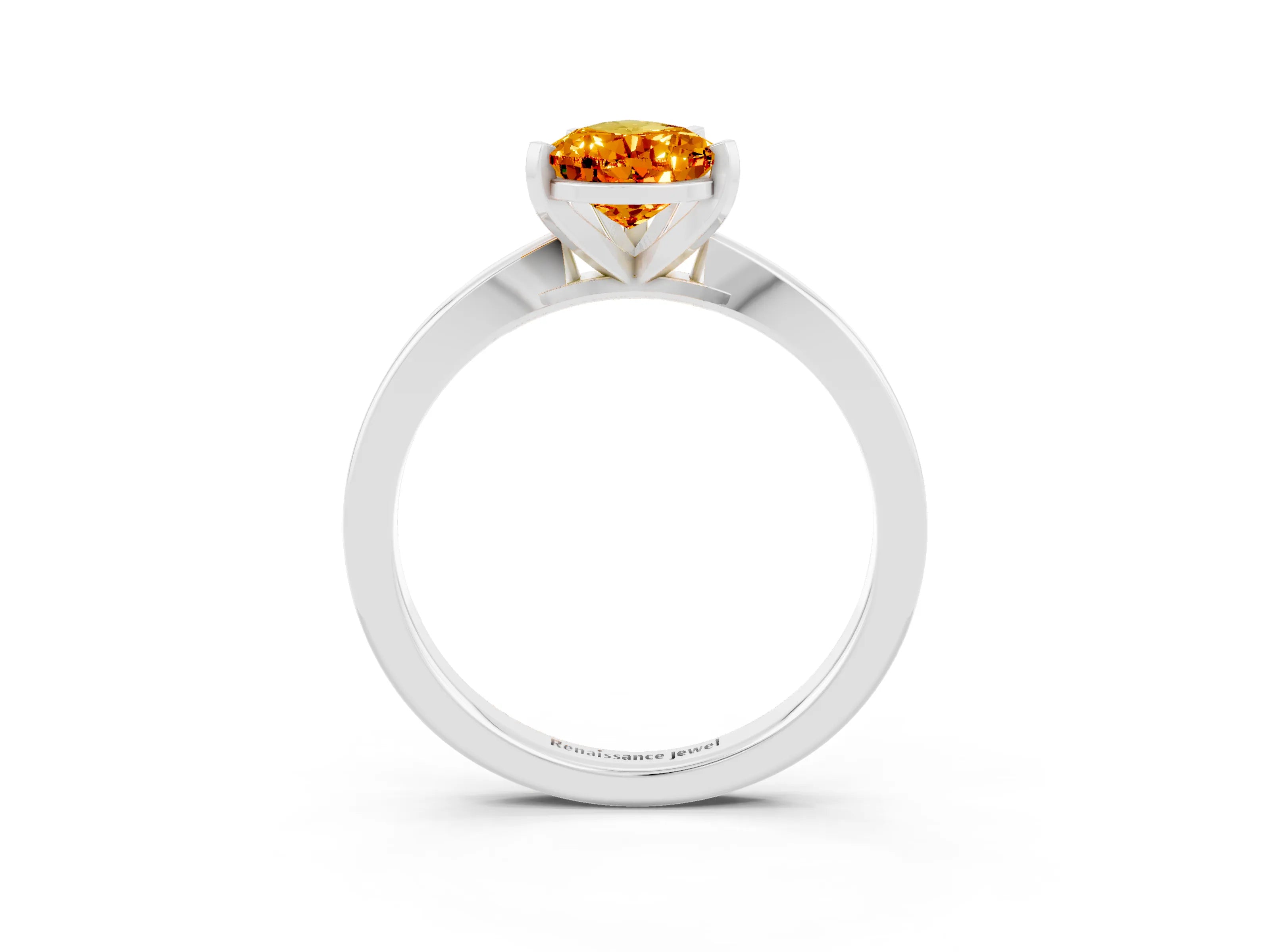 White gold Pear Cut Citrine Solitaire Engagement Ring with Classic Band and Four-Prong Setting_27