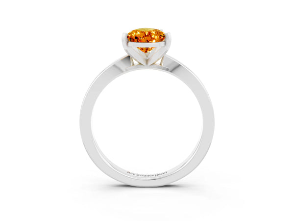 Silver Pear Cut Citrine Solitaire Engagement Ring with Classic Band and Four-Prong Setting