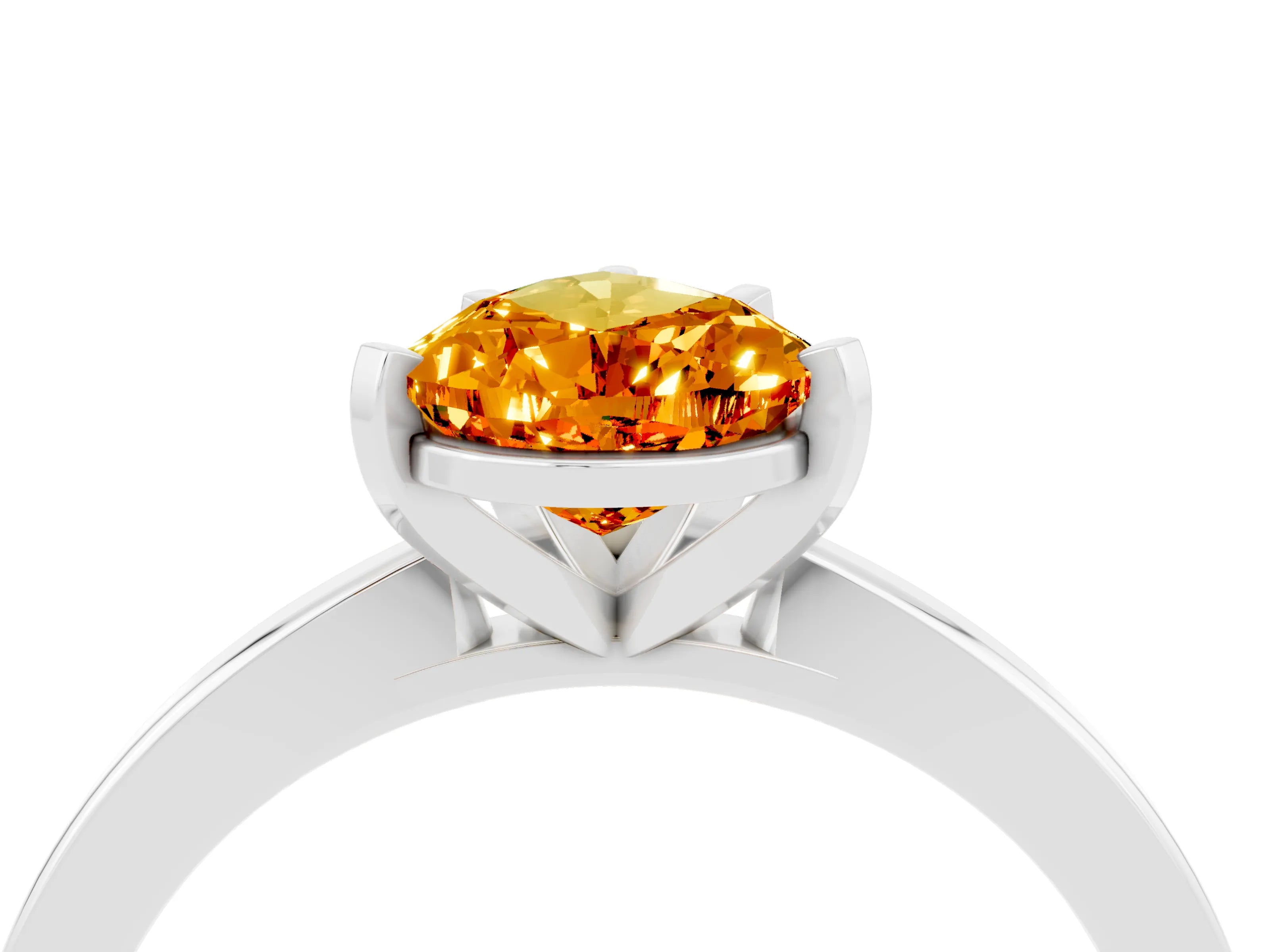 White gold Pear Cut Citrine Solitaire Engagement Ring with Classic Band and Four-Prong Setting_28