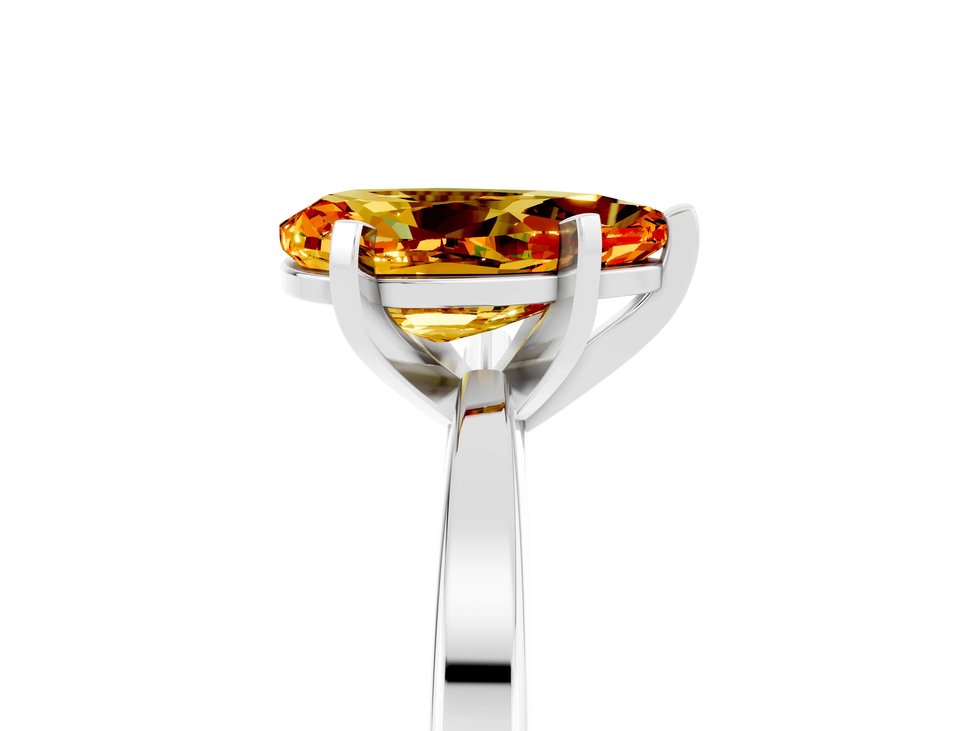 White gold Pear Cut Citrine Solitaire Engagement Ring with Classic Band and Four-Prong Setting_29