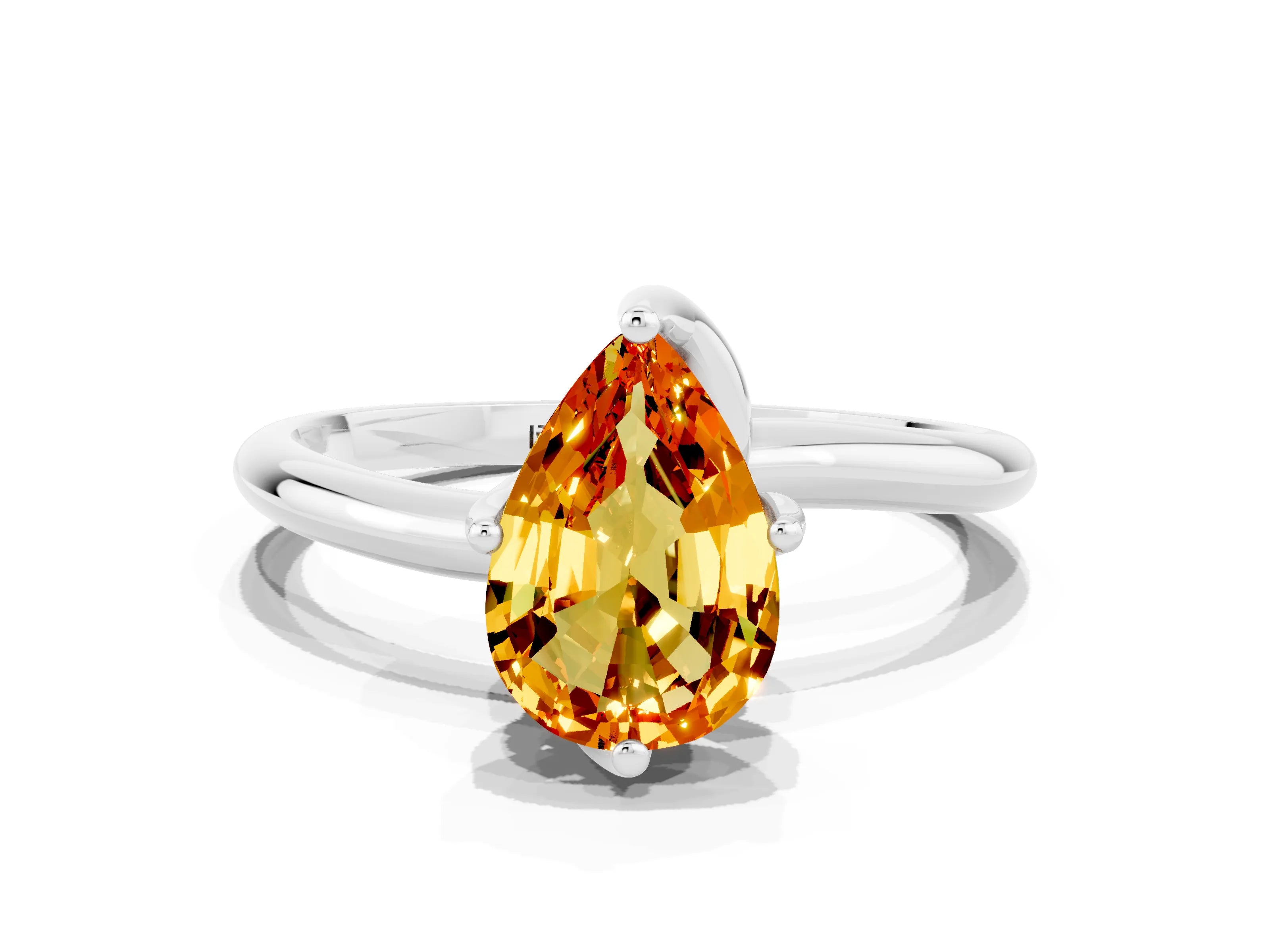 White gold Pear Cut Citrine Solitaire Engagement Ring with Four-Prong Setting and Classic Band_12