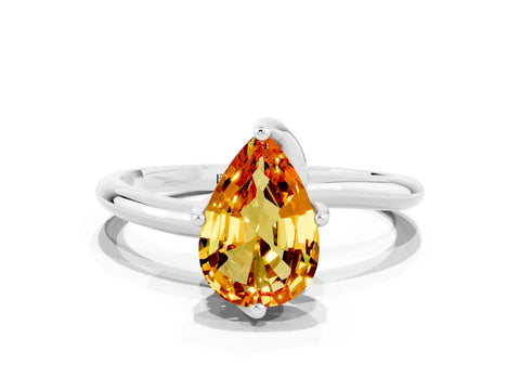 White gold Pear Cut Citrine Solitaire Engagement Ring with Four-Prong Setting and Classic Band_12