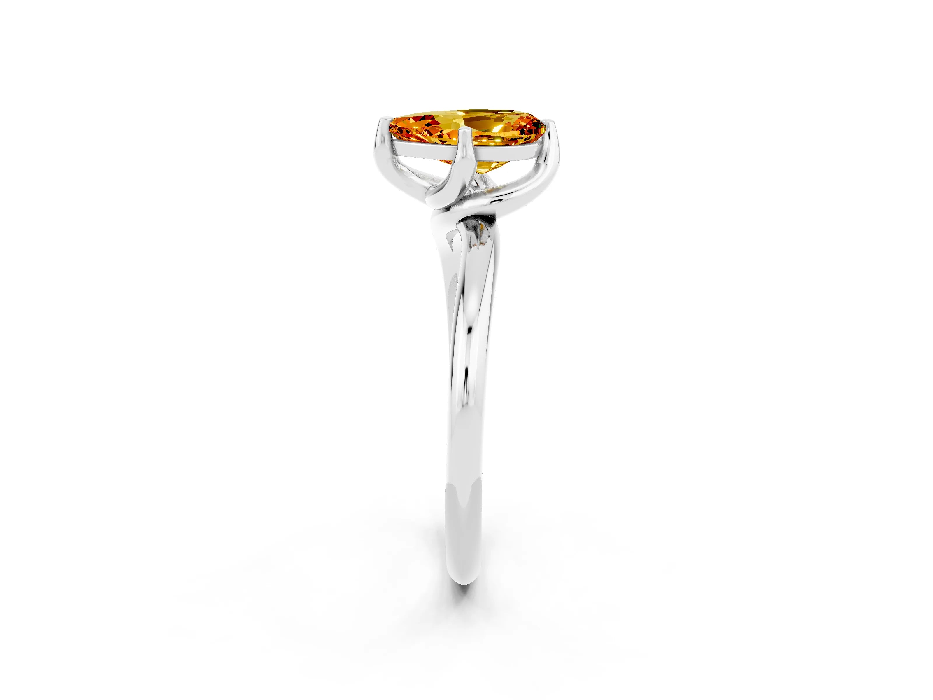 White gold Pear Cut Citrine Solitaire Engagement Ring with Four-Prong Setting and Classic Band_14
