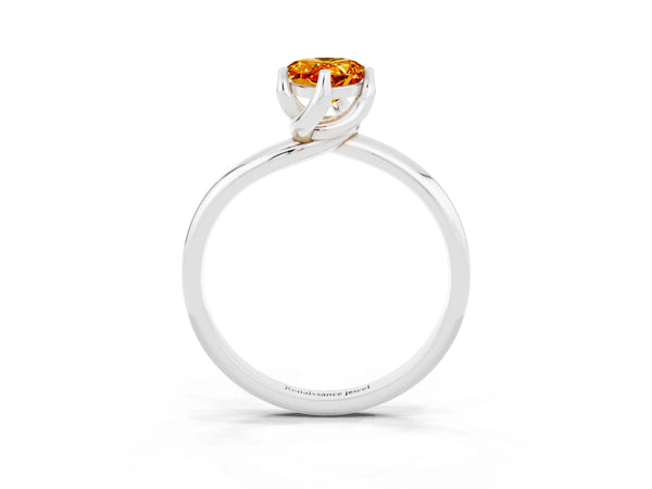 Platinum Pear Cut Citrine Solitaire Engagement Ring with Four-Prong Setting and Classic Band