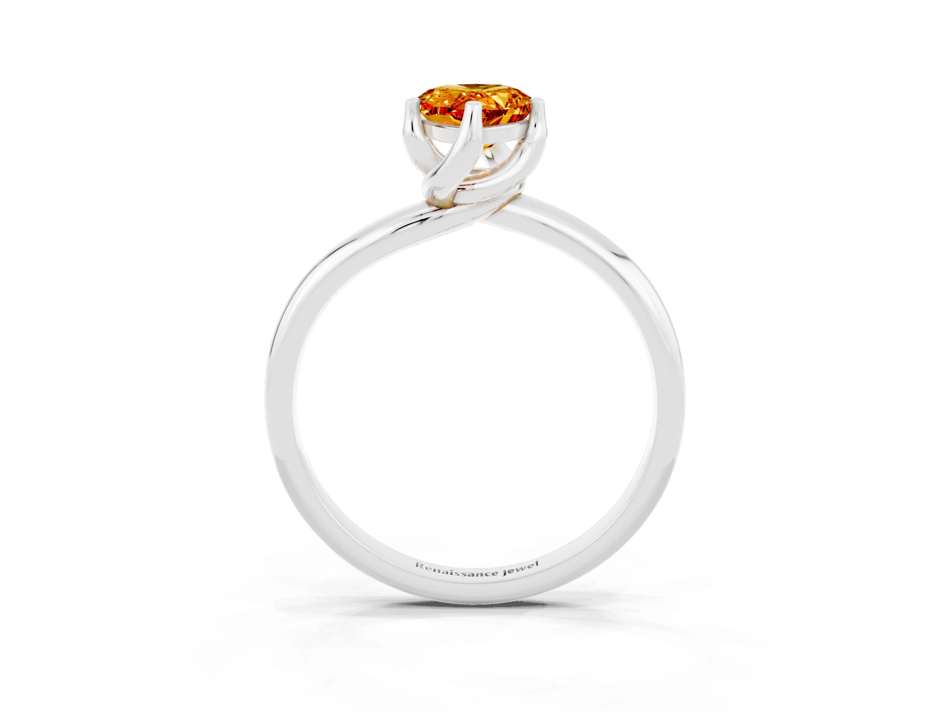 White gold Pear Cut Citrine Solitaire Engagement Ring with Four-Prong Setting and Classic Band_15