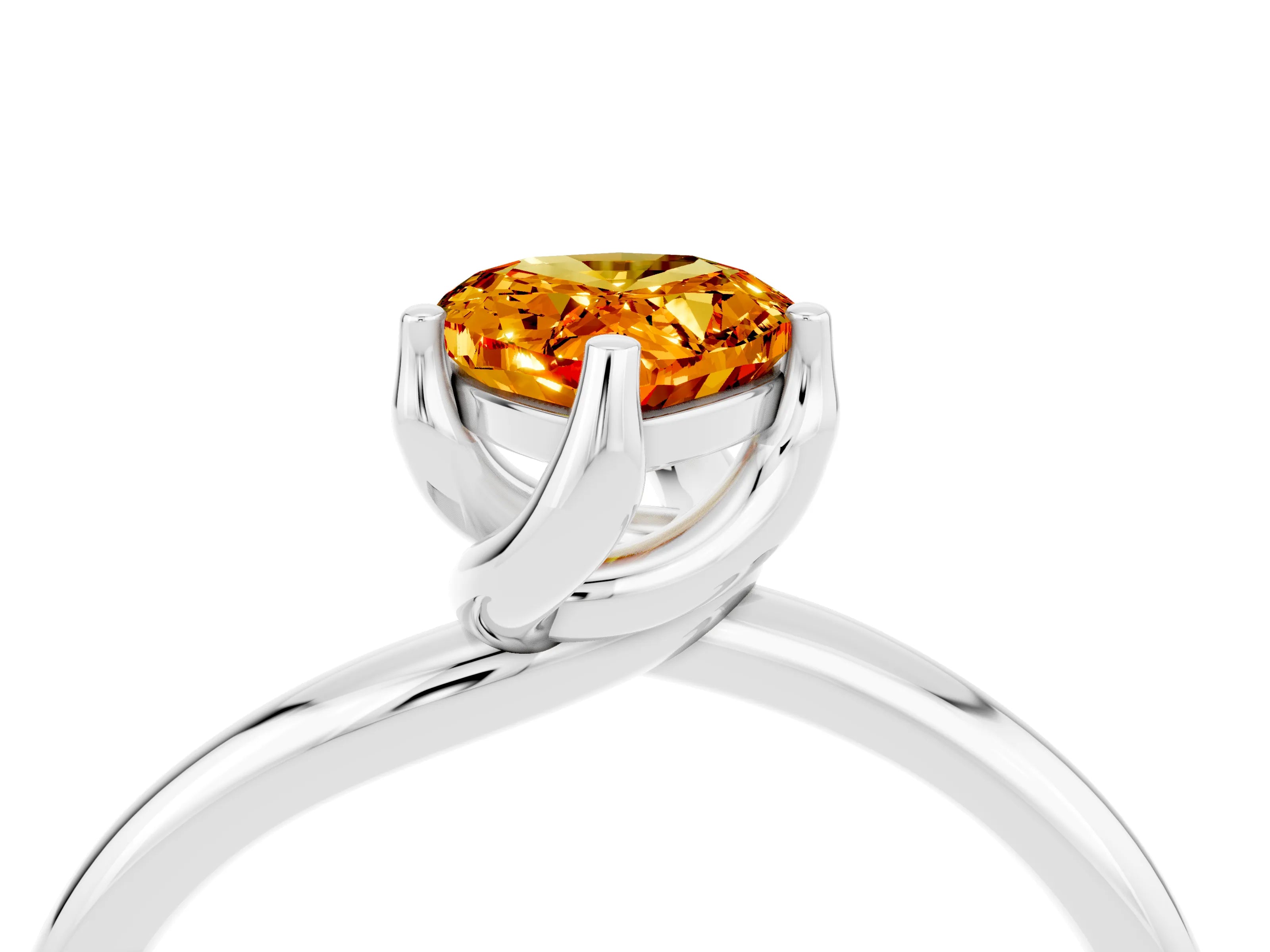 White gold Pear Cut Citrine Solitaire Engagement Ring with Four-Prong Setting and Classic Band_16