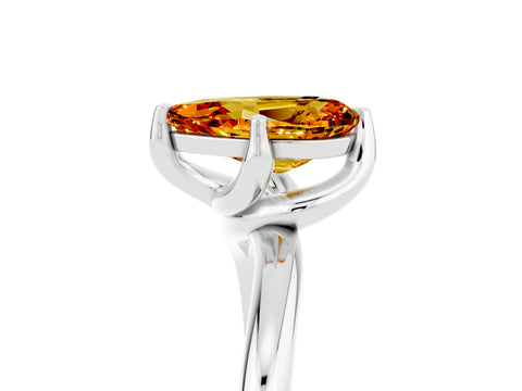White gold Pear Cut Citrine Solitaire Engagement Ring with Four-Prong Setting and Classic Band_17