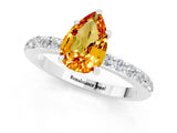 White gold Pear Cut Citrine Solitaire Engagement Ring with Pavé Band and Four-Prong Setting_1