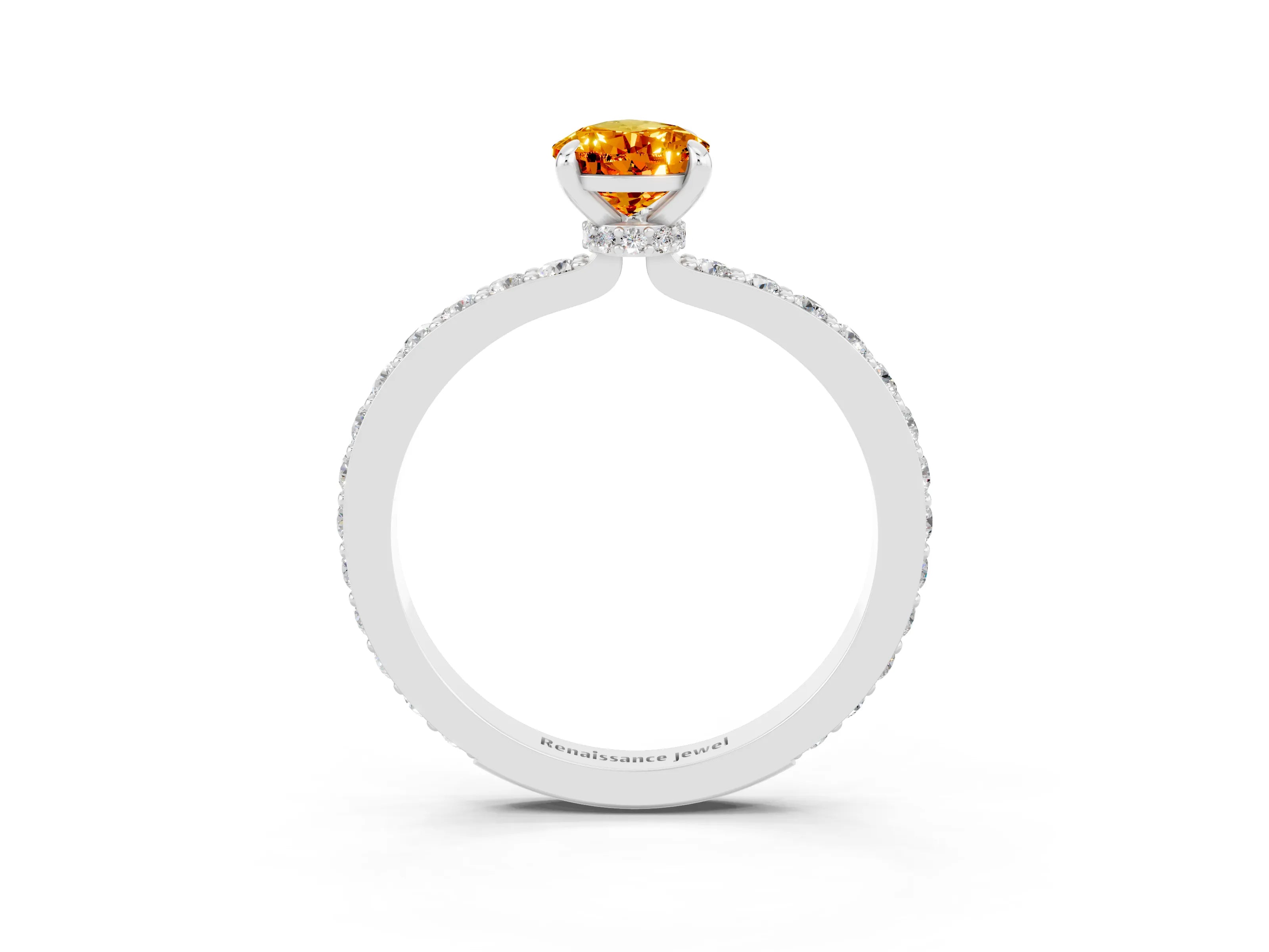 White gold Pear Cut Citrine Solitaire Engagement Ring with Pavé Band and Four-Prong Setting_3