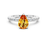 White gold Pear Cut Citrine Solitaire Engagement Ring with Pavé Band and Four-Prong Setting