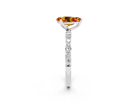 White gold Pear Cut Citrine Solitaire Engagement Ring with Pavé Band and Prong Setting_2