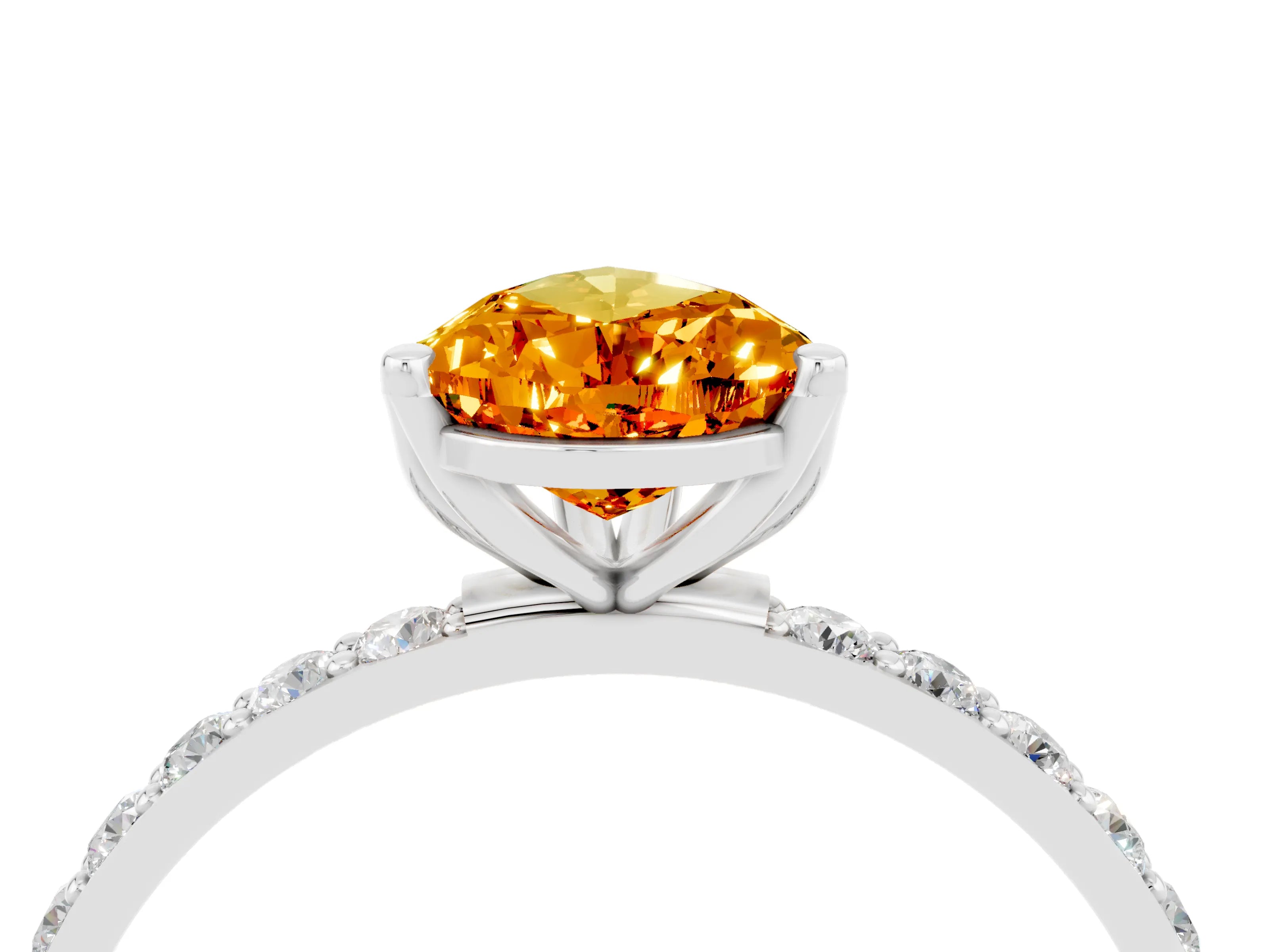 White gold Pear Cut Citrine Solitaire Engagement Ring with Pavé Band and Prong Setting_4