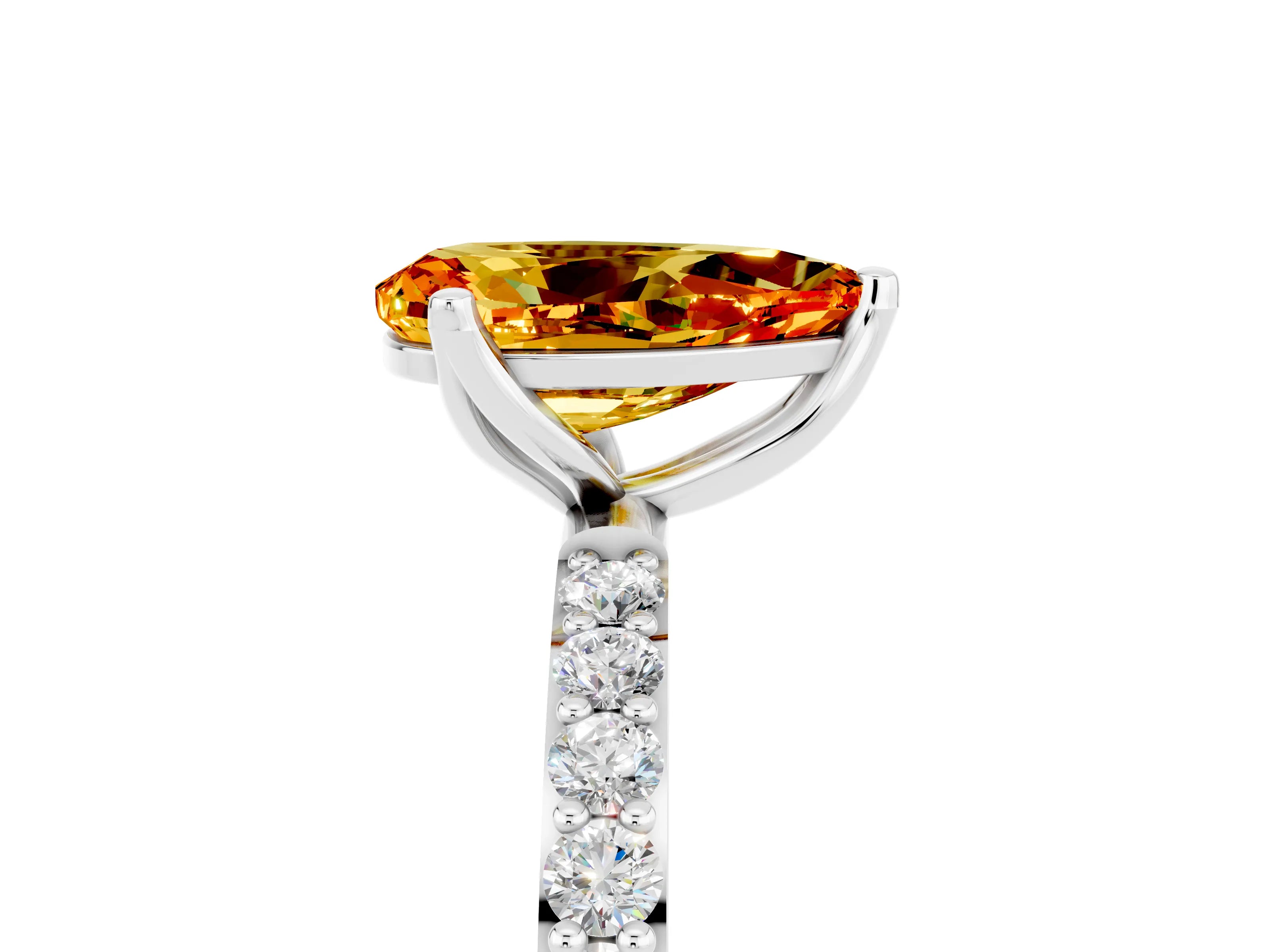 White gold Pear Cut Citrine Solitaire Engagement Ring with Pavé Band and Prong Setting_5