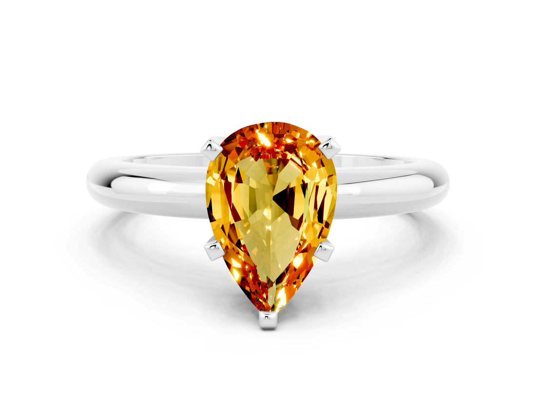 White gold Pear Cut Citrine Solitaire Engagement Ring with Round Band and Four-Prong Setting_20