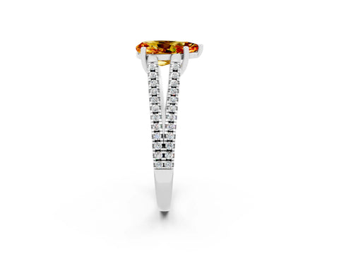 White gold Pear Cut Citrine Solitaire Engagement Ring with Split Shank Pavé Band_2