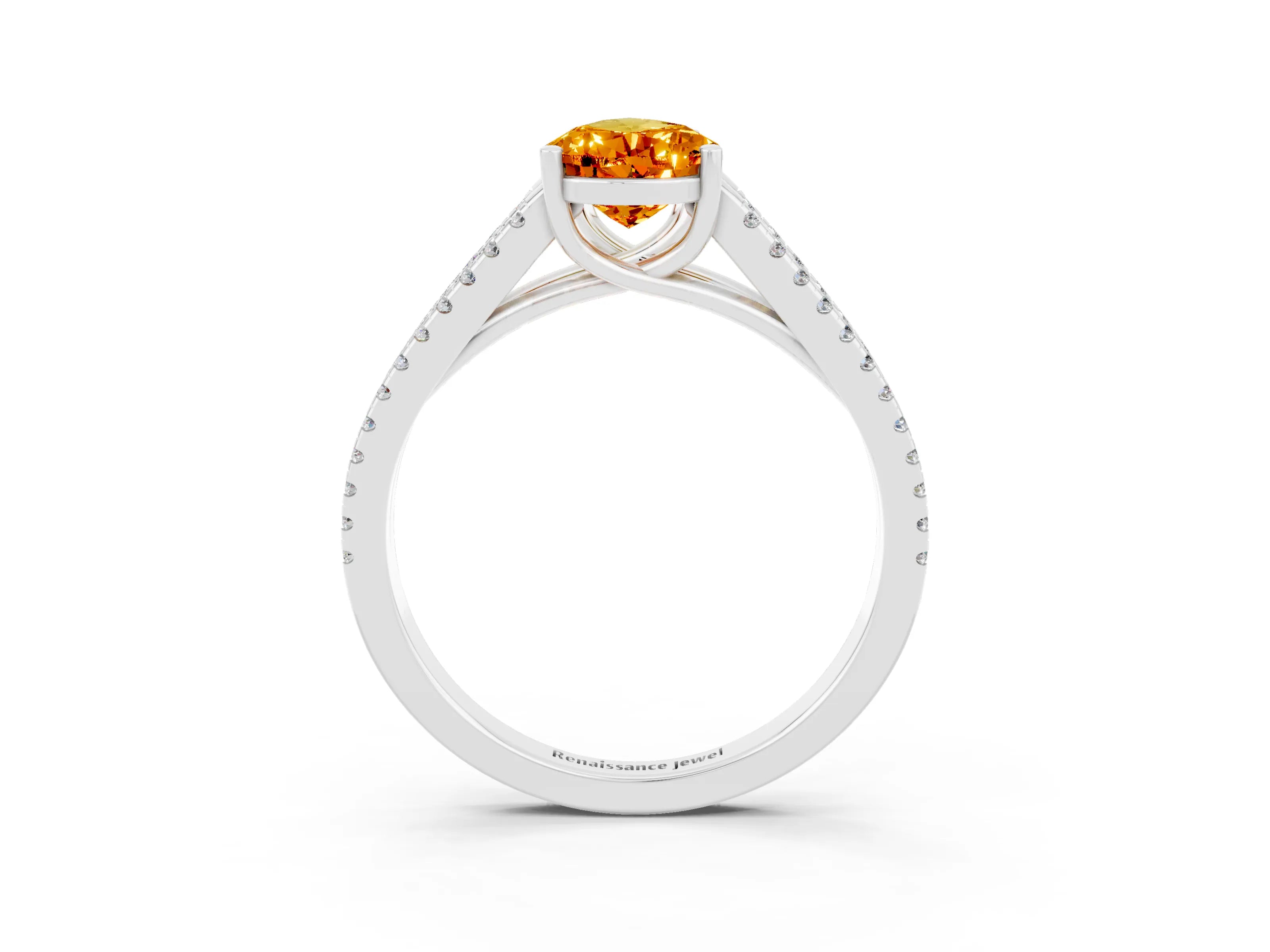 White gold Pear Cut Citrine Solitaire Engagement Ring with Split Shank Pavé Band_3