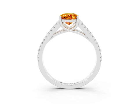 White gold Pear Cut Citrine Solitaire Engagement Ring with Split Shank Pavé Band_3
