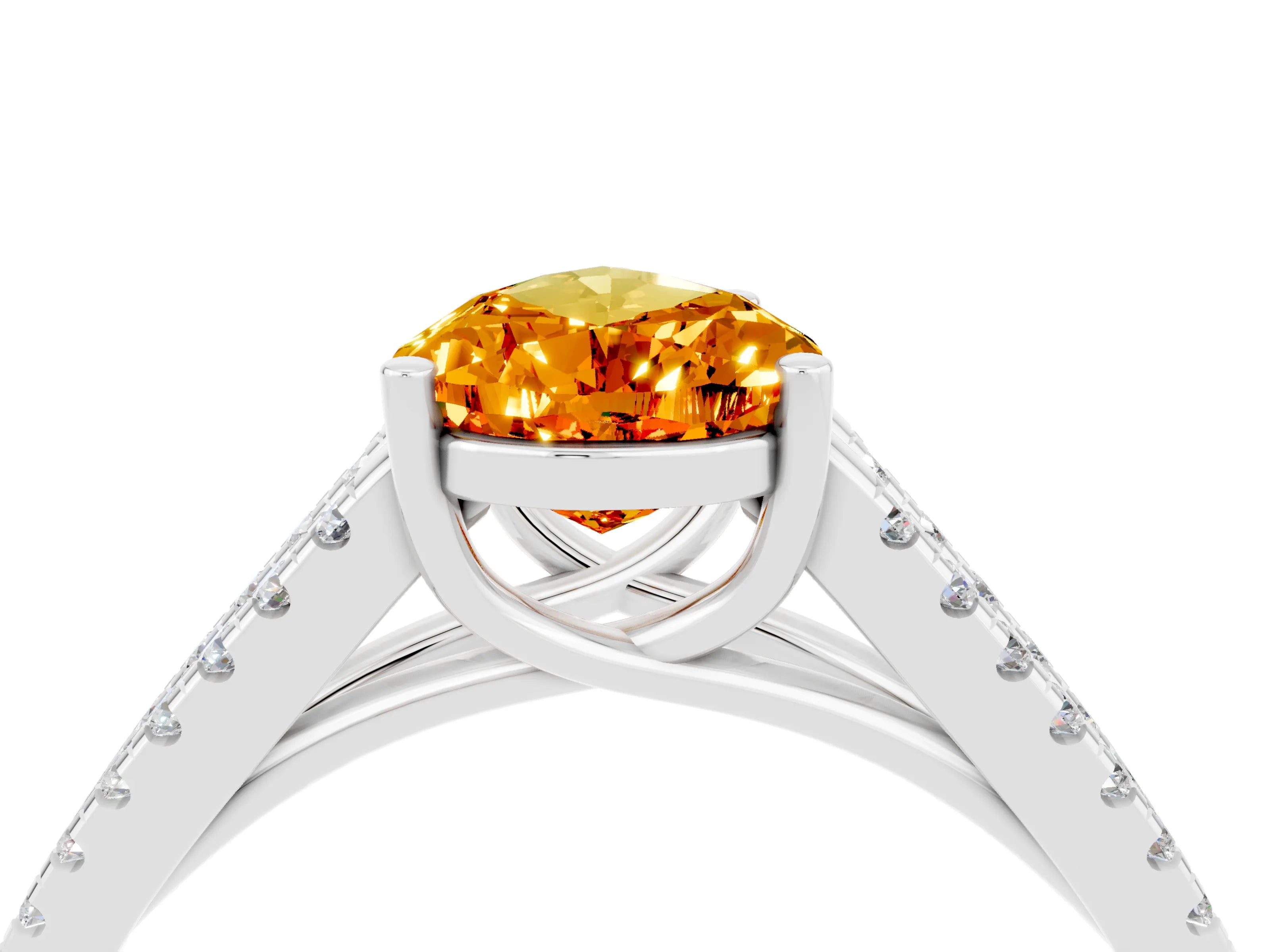 White gold Pear Cut Citrine Solitaire Engagement Ring with Split Shank Pavé Band_4