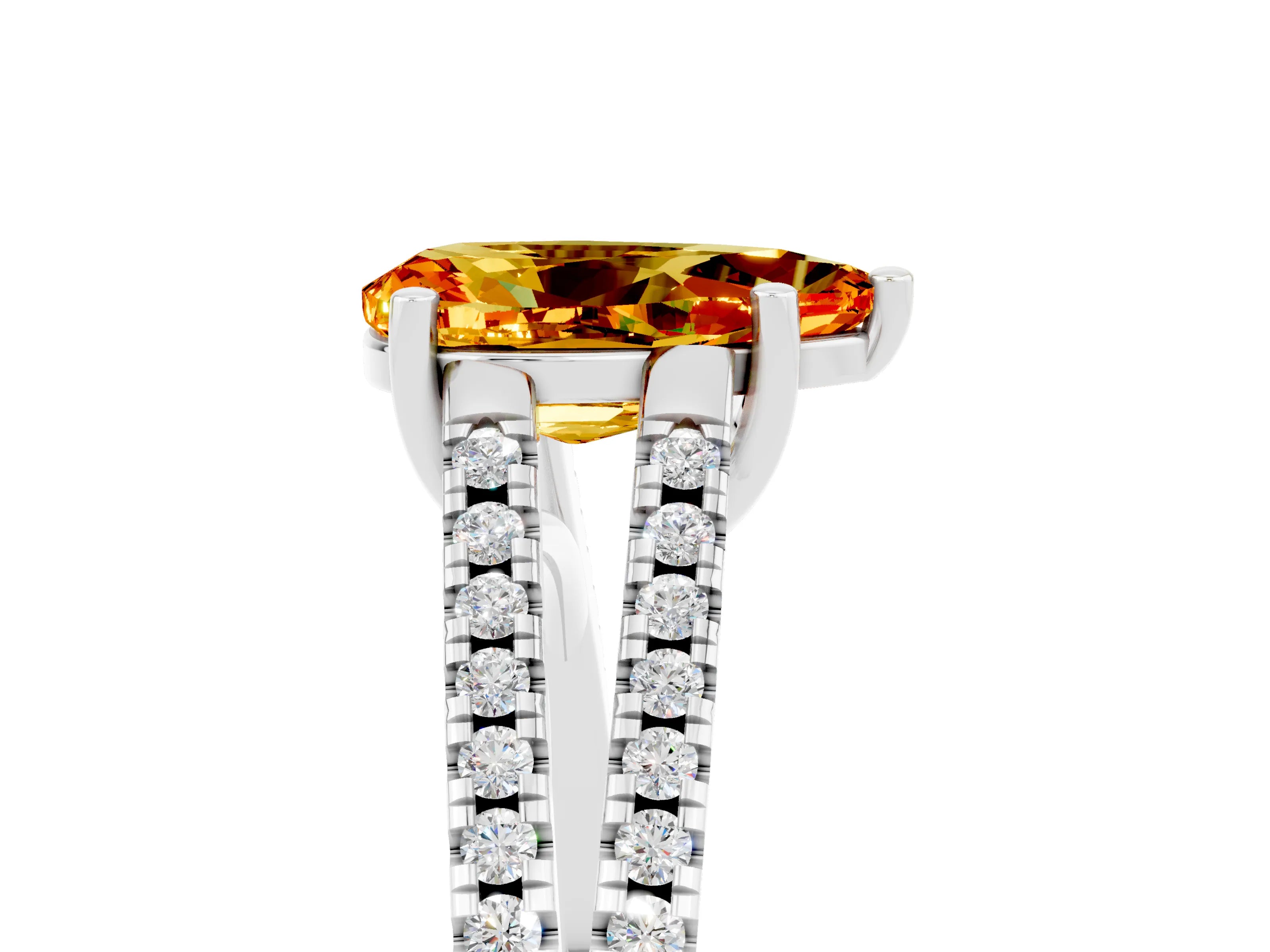 White gold Pear Cut Citrine Solitaire Engagement Ring with Split Shank Pavé Band_5