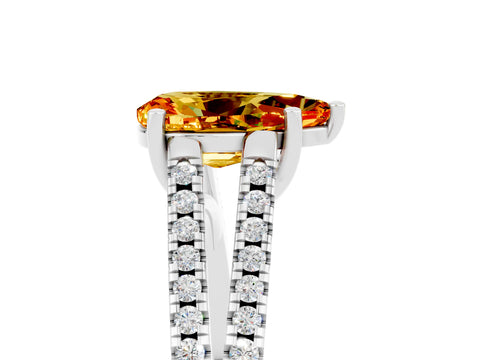 White gold Pear Cut Citrine Solitaire Engagement Ring with Split Shank Pavé Band_5