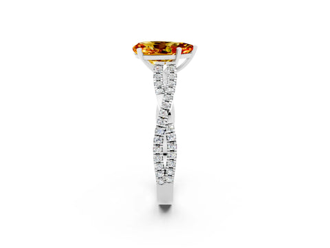 White gold Pear Cut Citrine Solitaire Engagement Ring with Twisted Pavé Band and Four-Prong Setting_2