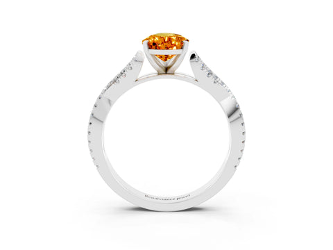 White gold Pear Cut Citrine Solitaire Engagement Ring with Twisted Pavé Band and Four-Prong Setting_3