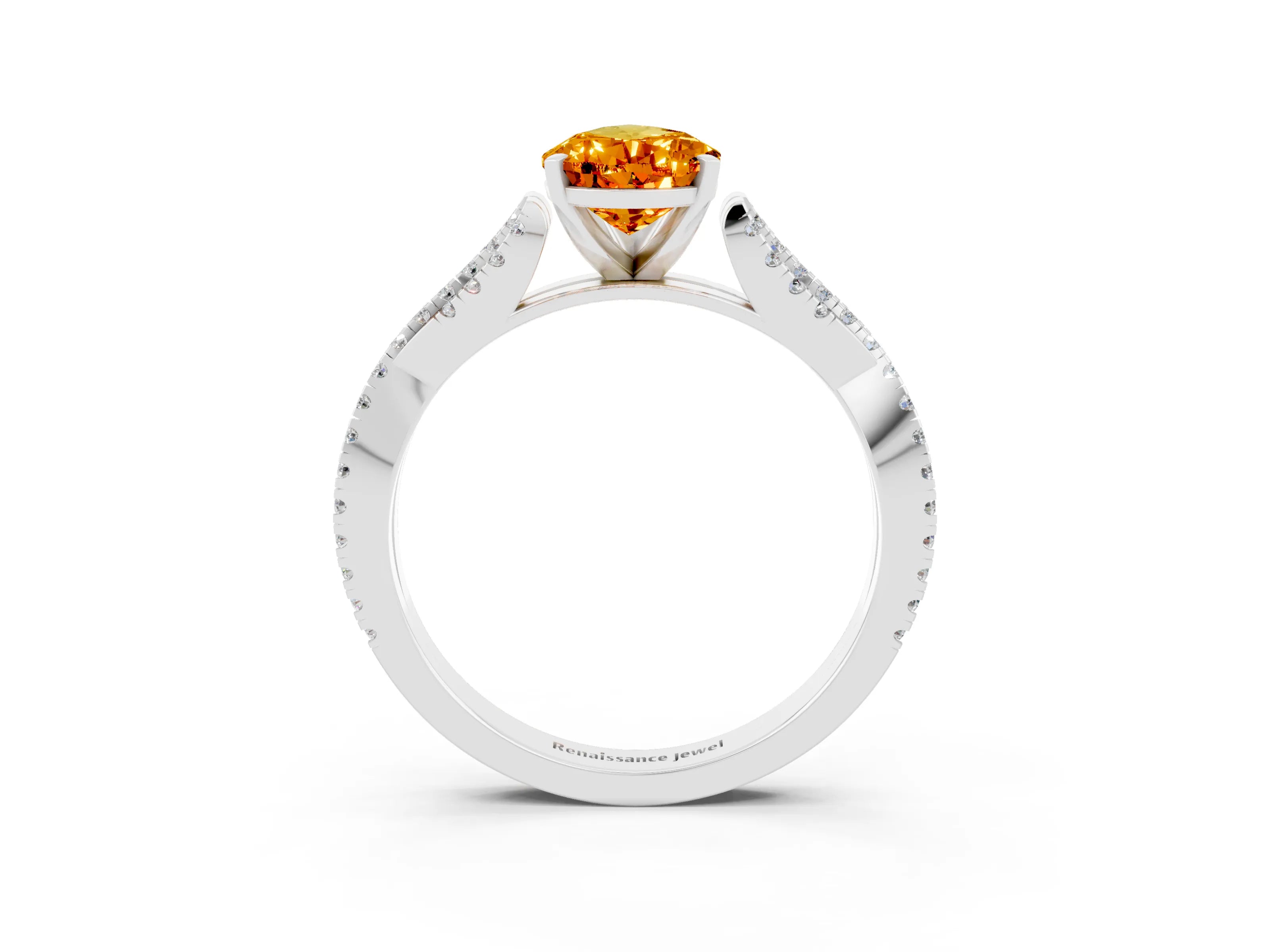White gold Pear Cut Citrine Solitaire Engagement Ring with Twisted Pavé Band and Four-Prong Setting_3