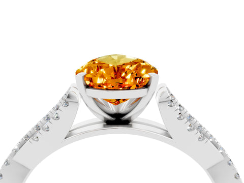 White gold Pear Cut Citrine Solitaire Engagement Ring with Twisted Pavé Band and Four-Prong Setting_4