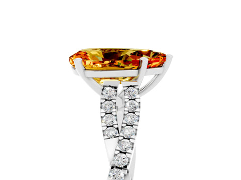 White gold Pear Cut Citrine Solitaire Engagement Ring with Twisted Pavé Band and Four-Prong Setting_5