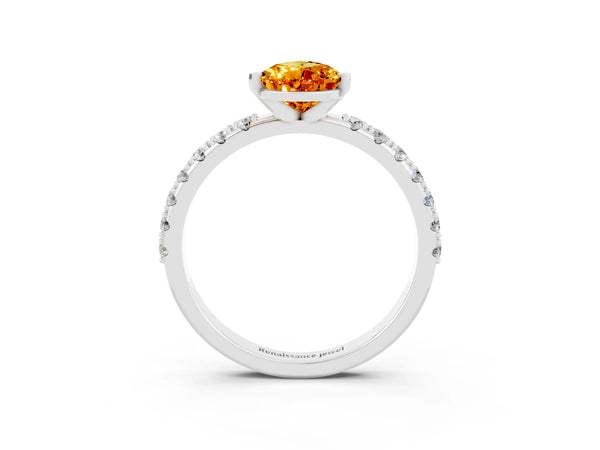 Silver Pear Cut Citrine Solitaire Pavé Band with Four-Prong Setting