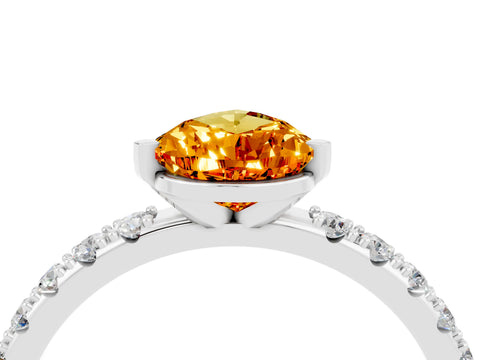 White gold Pear Cut Citrine Solitaire Pavé Band with Four-Prong Setting_4